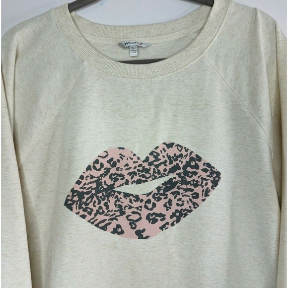 Wildfox Womens L Leopard Oatmeal Cheetah Lips Kiss Oversized Terry Sweatshirt - Picture 3 of 9